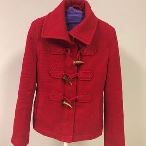 Ann Taylor Red Pea Coat with Toggles